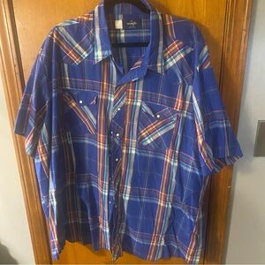 Vintage Wrangler Big Man Blue Plaid Pearl Snap Shirt